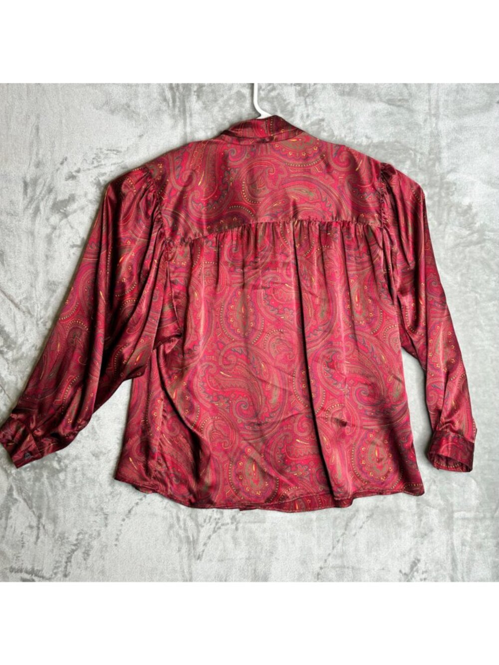 Evan Picone Womens 22W Red Paisley Blouse Tie Neck Long Sleeve Vintage Polyester - Picture 9 of 9